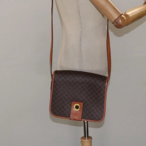 CELINE Macadam Canvas Shoulder Bag PVC Leather Brown Gold Auth 126619 - Picture 3 of 16